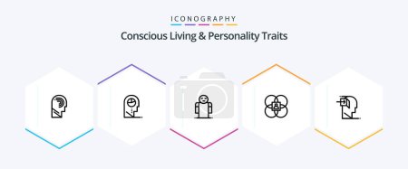 Illustration for Concious Living And Personality Traits 25 Line icon pack including person. human. hat. features. person - Royalty Free Image