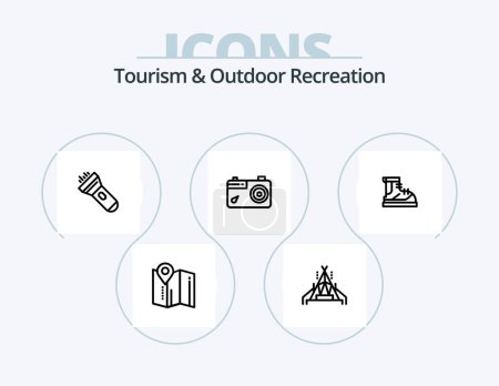 Ilustración de Tourism And Outdoor Recreation Line Icon Pack 5 Icon Design. fishing. pin. picnic. map . travel - Imagen libre de derechos