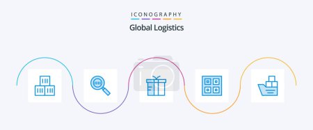 Téléchargez les illustrations : Global Logistics Blue 5 Icon Pack Including box. logistic. box. delivery. arrived - en licence libre de droit