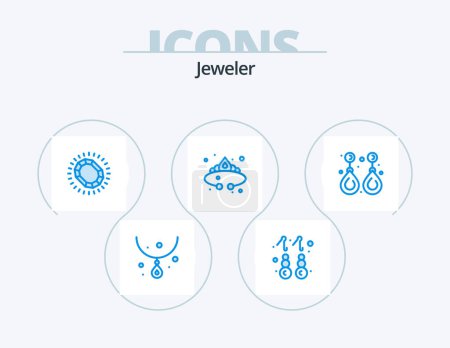 Ilustración de Jewellery Blue Icon Pack 5 Icon Design. luxury. jewelry. fashion. fashion. luxury - Imagen libre de derechos