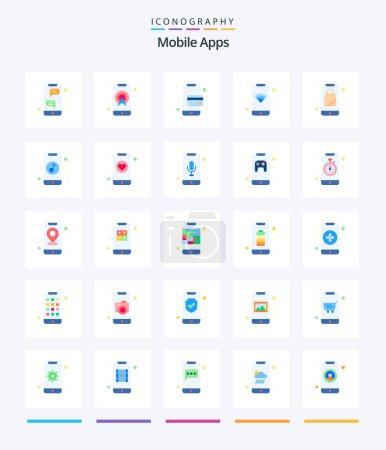 Téléchargez les illustrations : Creative Mobile Apps 25 Flat icon pack  Such As bag. phone. map pin. mobile. phone - en licence libre de droit
