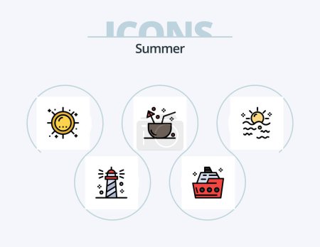 Téléchargez les illustrations : Summer Line Filled Icon Pack 5 Icon Design. sun. heat. sun. travel. signboard - en licence libre de droit