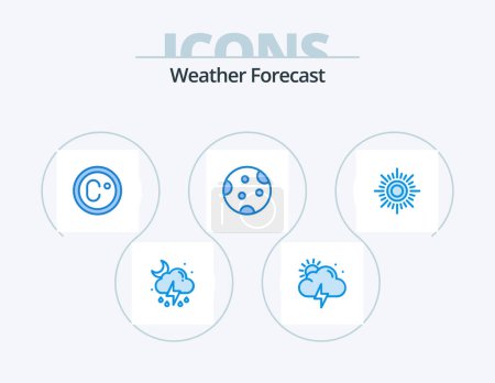 Téléchargez les illustrations : Weather Blue Icon Pack 5 Icon Design. weather. sun. degree. weather. night - en licence libre de droit