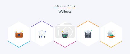 Illustration for Wellness 25 Flat icon pack including tea. cup. herbal. weight. scale - Royalty Free Image