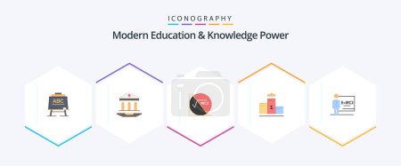 Illustration for Modern Education And Knowledge Power 25 Flat icon pack including class. education. math . first place. pedestal - Royalty Free Image