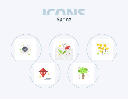 Téléchargez les illustrations : Spring Flat Icon Pack 5 Icon Design. . plant. snail. easter. nature - en licence libre de droit