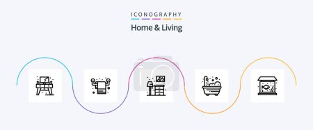 Ilustración de Home And Living Line 5 Icon Pack Including fish. home. home. shower. home - Imagen libre de derechos