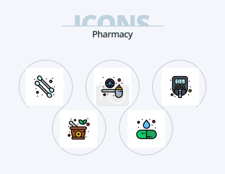 Téléchargez les illustrations : Pharmacy Line Filled Icon Pack 5 Icon Design. . beauty. heart. pills. medicine - en licence libre de droit