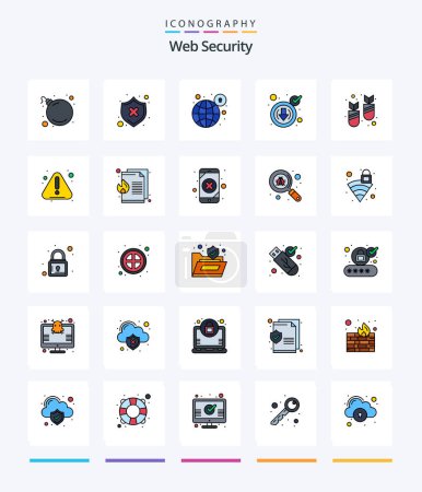 Téléchargez les illustrations : Creative Web Security 25 Line FIlled icon pack  Such As attack. down. global. cyber. security - en licence libre de droit