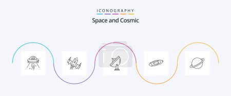 Téléchargez les illustrations : Space Line 5 Icon Pack Including . space. ship. radar. satellite - en licence libre de droit