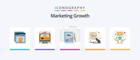 Téléchargez les illustrations : Marketing Growth Flat 5 Icon Pack Including search. keywords. report. key. income. Creative Icons Design - en licence libre de droit