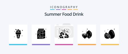 Téléchargez les illustrations : Summer Food Drink Glyph 5 Icon Pack Including fruit. fruit. berries. summer. lemon. Creative Icons Design - en licence libre de droit