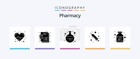Illustration for Pharmacy Glyph 5 Icon Pack Including herbal. ayurvedic pills. flask. medical. injection. Creative Icons Design - Royalty Free Image