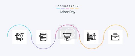 Illustration for Labor Day Line 5 Icon Pack Including communist . tool. protection . paint brush . brush - Royalty Free Image