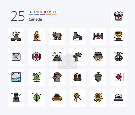 Téléchargez les illustrations : Canada 25 Line Filled icon pack including dinner. ice skates. animal. canada. alpine - en licence libre de droit