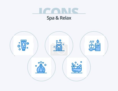 Téléchargez les illustrations : Spa And Relax Blue Icon Pack 5 Icon Design. relaxation. aromatherapy. care. spa. aroma - en licence libre de droit