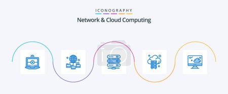 Téléchargez les illustrations : Network And Cloud Computing Blue 5 Icon Pack Including technology. cloud. data. technology. server - en licence libre de droit