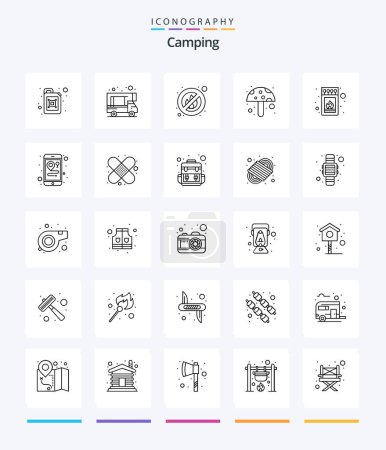 Ilustración de Creative Camping 25 OutLine icon pack  Such As maps. stick. place. match. box - Imagen libre de derechos
