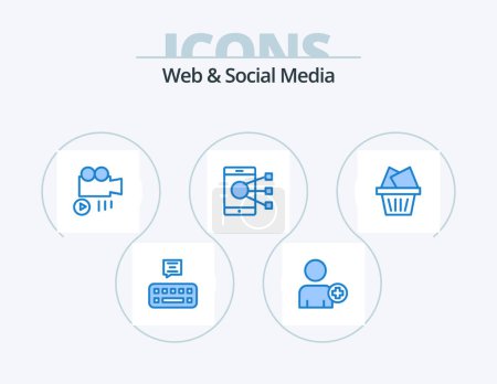 Ilustración de Web And Social Media Blue Icon Pack 5 Icon Design. . mail. video. cart. phone - Imagen libre de derechos