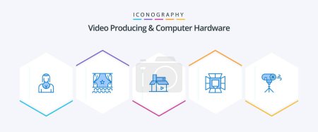 Illustration for Video Producing And Computer Hardware 25 Blue icon pack including lighting. illumination. performance. publishing. digital - Royalty Free Image