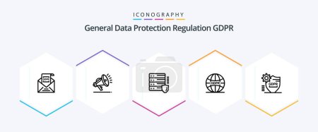 Illustration for Gdpr 25 Line icon pack including global . security . security. network - Royalty Free Image