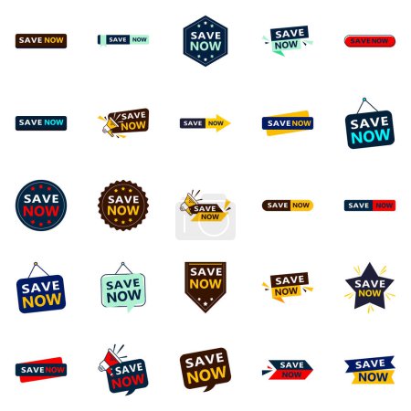 Illustration for Save Now 25 Eye catching Typographic Banners for driving savings - Royalty Free Image