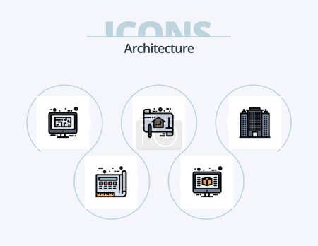 Téléchargez les illustrations : Architecture Line Filled Icon Pack 5 Icon Design. building. resort. document. tower. lifting - en licence libre de droit