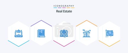 Ilustración de Real Estate 25 Blue icon pack including real estate. sign. house. board. lock - Imagen libre de derechos