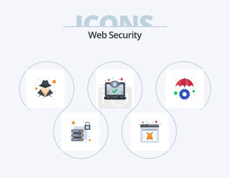 Téléchargez les illustrations : Web Security Flat Icon Pack 5 Icon Design. umbrella. insurance. hacker. views. screen - en licence libre de droit