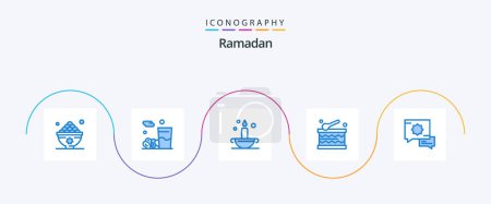 Illustration for Ramadan Blue 5 Icon Pack Including prayer. holiday. kareem. festival. lamp - Royalty Free Image