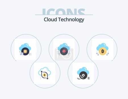 Ilustración de Cloud Technology Flat Icon Pack 5 Icon Design. plus. add. cloud. cloud. chip - Imagen libre de derechos