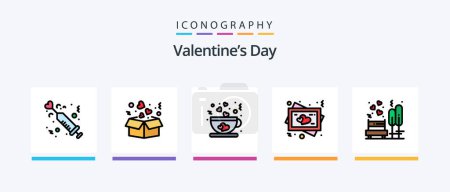 Téléchargez les illustrations : Valentines Day Line Filled 5 Icon Pack Including tea. cup. heart. coffee. love. Creative Icons Design - en licence libre de droit