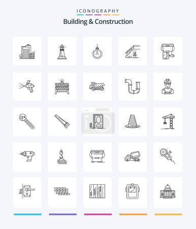 Téléchargez les illustrations : Creative Building And Construction 25 OutLine icon pack  Such As floor. stairs. beach. suggestion. idea - en licence libre de droit