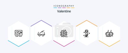 Téléchargez les illustrations : Valentine 25 Line icon pack including love. love. glasses. day. valentine - en licence libre de droit
