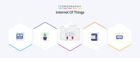 Illustration for Internet Of Things 25 Flat icon pack including maker. house. wifi. coffee. headphone - Royalty Free Image
