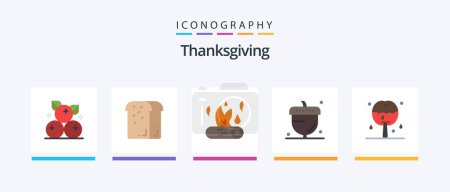Illustration for Thanksgiving Flat 5 Icon Pack Including oak. autumn. loaf. acorn. fire. Creative Icons Design - Royalty Free Image