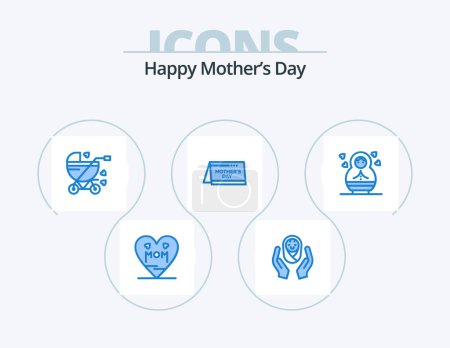 Illustration for Happy Mothers Day Blue Icon Pack 5 Icon Design. baby. date. child. day. pram - Royalty Free Image