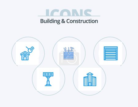 Téléchargez les illustrations : Building And Construction Blue Icon Pack 5 Icon Design. house. city. house. door. carpenter - en licence libre de droit