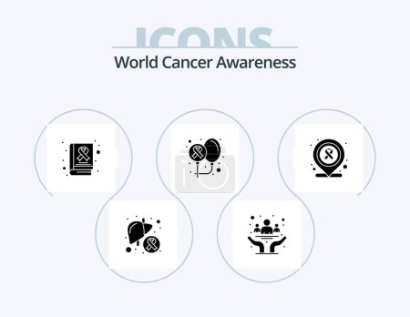 Téléchargez les illustrations : World Cancer Awareness Glyph Icon Pack 5 Icon Design. health. cancer. day. balloons. cancer - en licence libre de droit