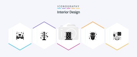 Téléchargez les illustrations : Interior Design 25 Glyph icon pack including electric. pot. rack. plant. window - en licence libre de droit