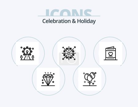 Téléchargez les illustrations : Celebration and Holiday Line Icon Pack 5 Icon Design. dinner. valentine. thermometer. heart. love - en licence libre de droit