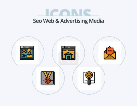 Téléchargez les illustrations : Seo Web And Advertising Media Line Filled Icon Pack 5 Icon Design. analytics. laptop. dollor. voice. loudspeaker - en licence libre de droit