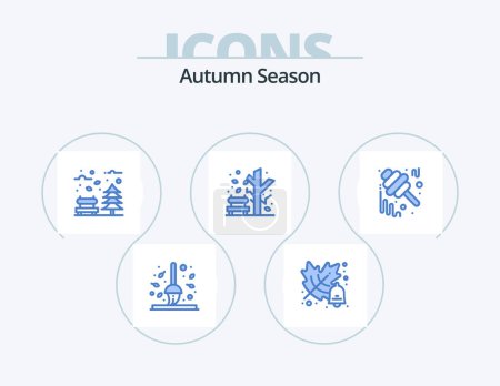 Ilustración de Autumn Blue Icon Pack 5 Icon Design. autumn. plant. autumn. fall. weather - Imagen libre de derechos