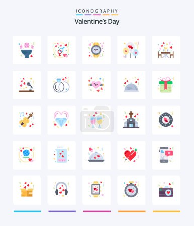Ilustración de Creative Valentines Day 25 Flat icon pack  Such As dinner. heart. wedding love. balloon. time - Imagen libre de derechos
