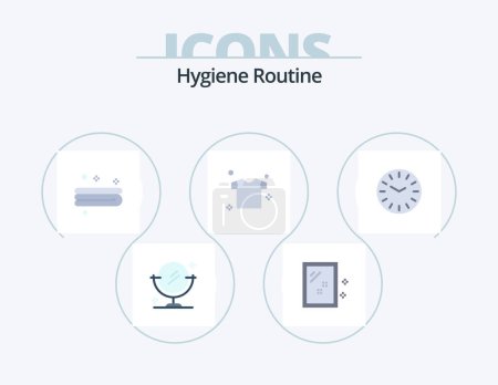 Ilustración de Hygiene Routine Flat Icon Pack 5 Icon Design. . cleaning. cleaning. clock. shirt - Imagen libre de derechos