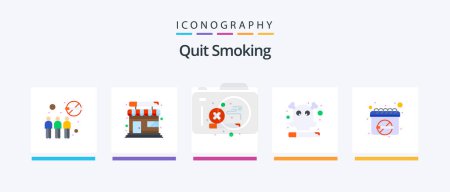 Illustration for Quit Smoking Flat 5 Icon Pack Including dangerous. no. tobacco shop. cigarette. not allowed. Creative Icons Design - Royalty Free Image