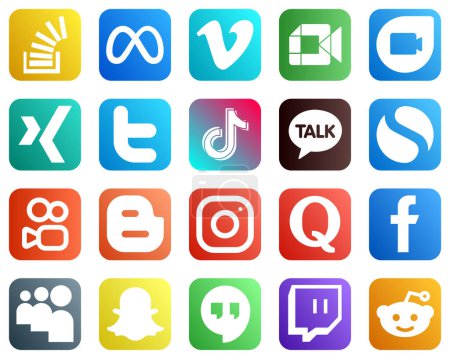 Ilustración de 20 Social Media Icons for Every Platform such as video. tiktok. google meet. tweet and xing icons. High definition and professional - Imagen libre de derechos