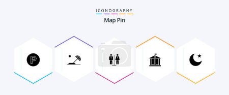 Téléchargez les illustrations : Map Pin 25 Glyph icon pack including . star. homestay. moon. traveling - en licence libre de droit