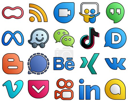 Ilustración de 20 Innovative icons video. meta. douyin and messenger Filled Line Style Social Media Icons - Imagen libre de derechos