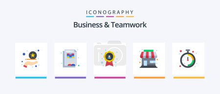 Ilustración de Business And Teamwork Flat 5 Icon Pack Including . office. quality badge. business. store. Creative Icons Design - Imagen libre de derechos